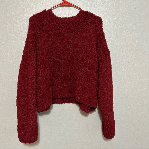 Halogen Crop Bloucle Cozy Sweater Maroon - Picture 2 of 10